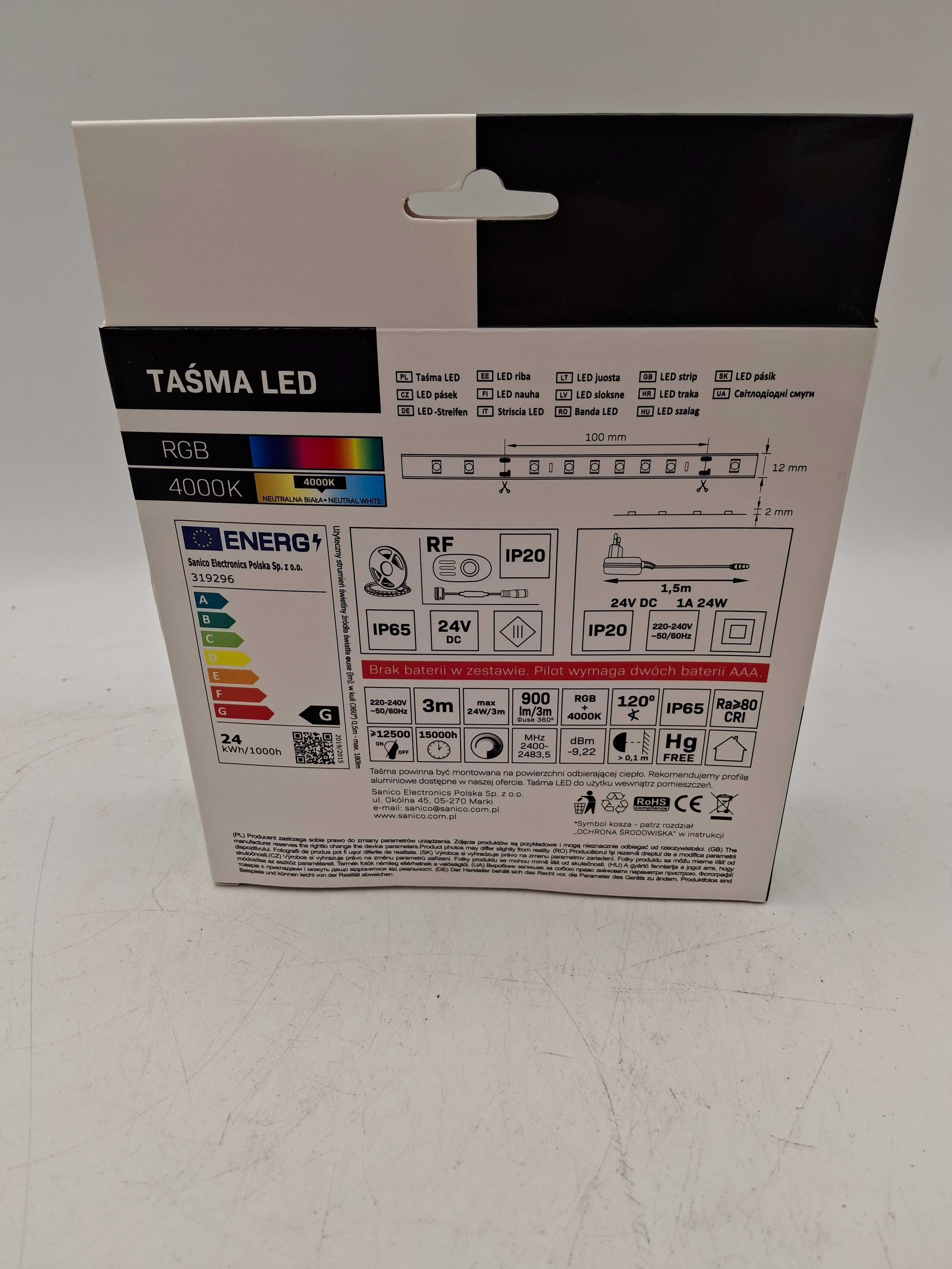 Zestaw pasek LED do monitora Sanico 24 V IP65 RGBW 3 m JAK NOWY!