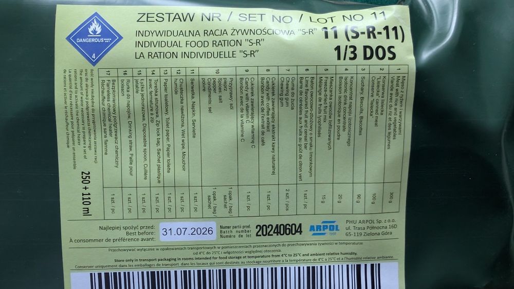 Racja żywnościowa S-R 6 i 11, 2 sztuki za 15 zł
