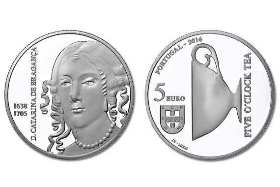 Moeda 5 € Prata Proof Rainhas da Europa Catarina de Bragança 2016