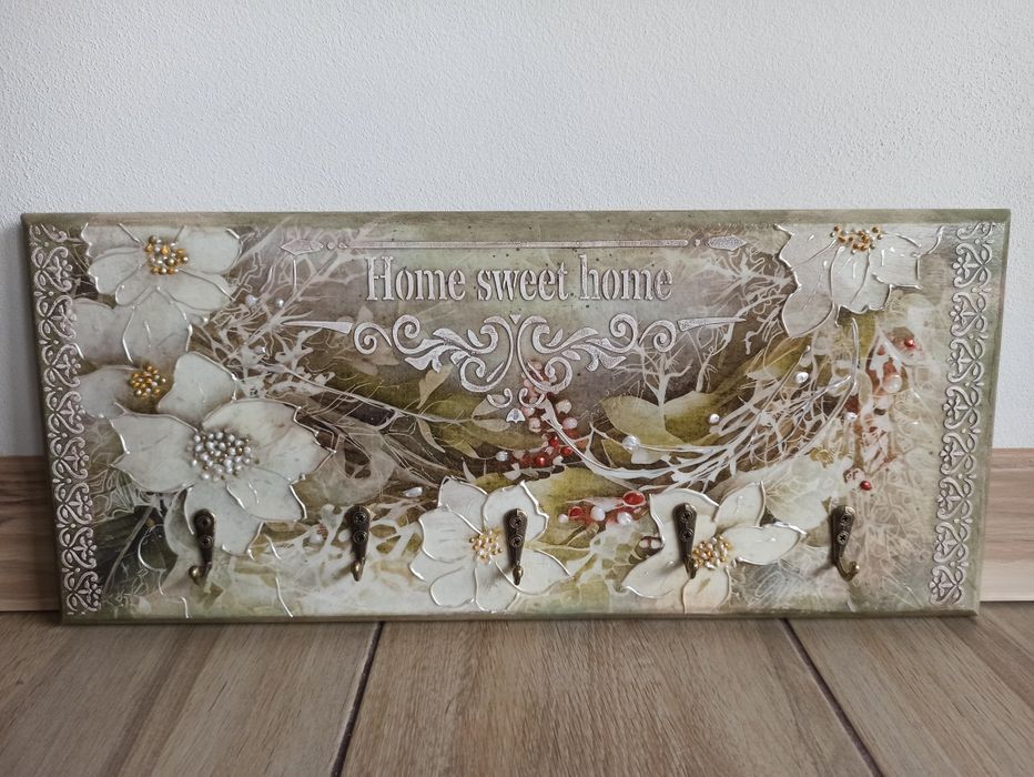Wieszak drewniany rękodzieło decoupage