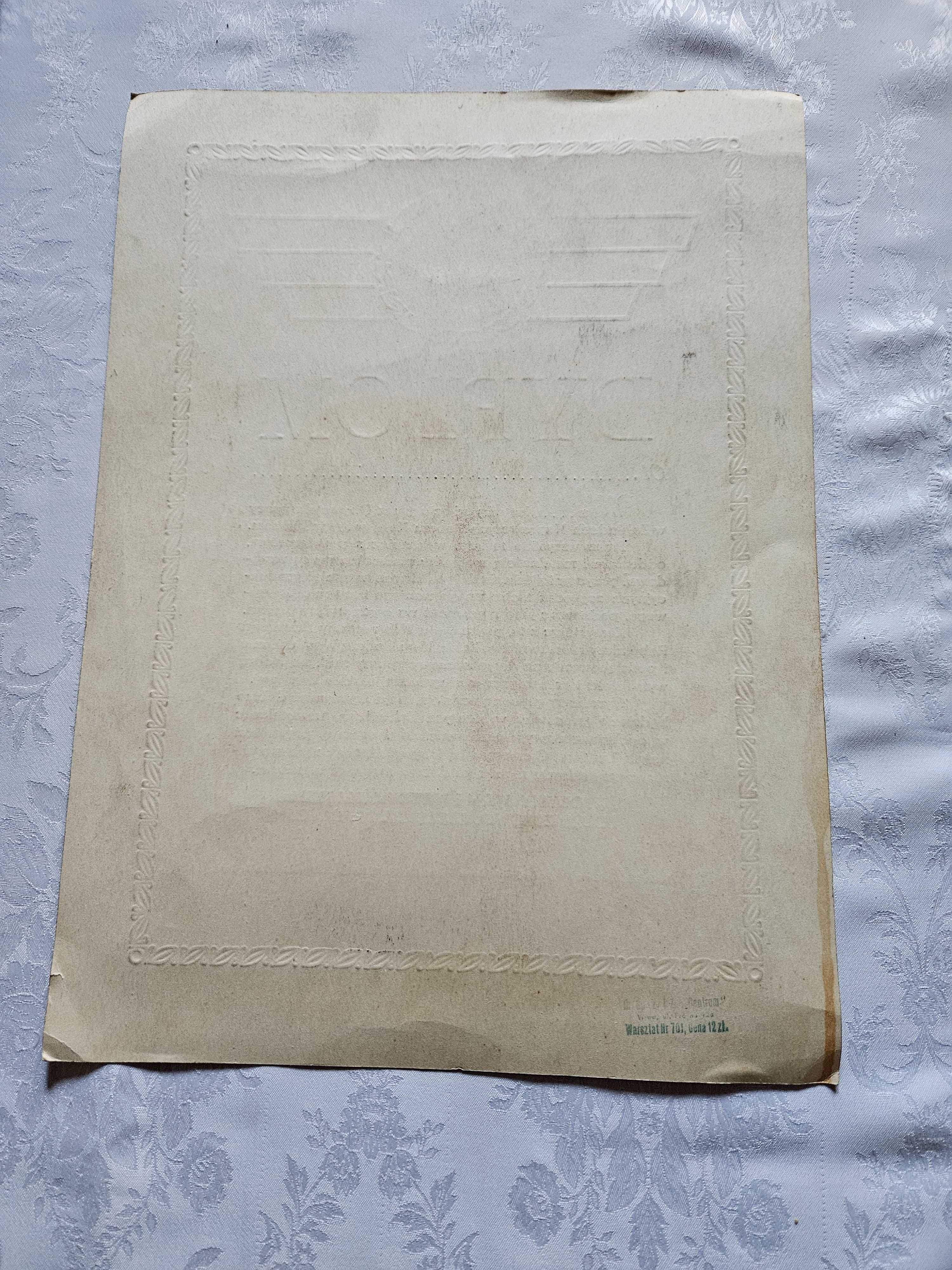 Dyplom PRL ZNTK Lubań 1970 rok