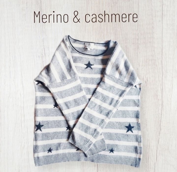 Sweter sweterek w pasy merino kaszmir Benedetta B XS S M gwiazdki