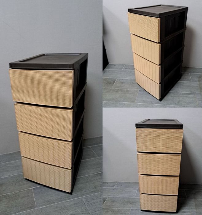 Бежево-коричневый кoмод, шкaфчик на 4 и более ярусов для школьных веще