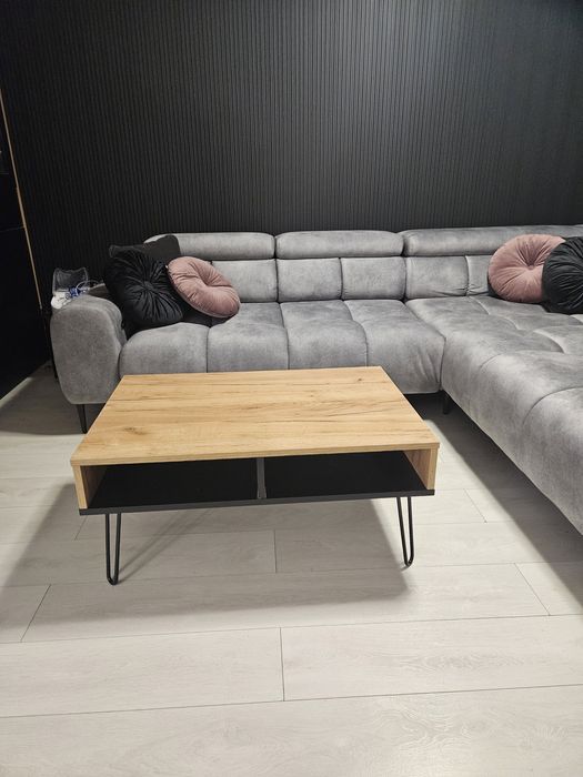 Stolik kawowy w kolorze dębu metalowe nogi Loft nowoczesny