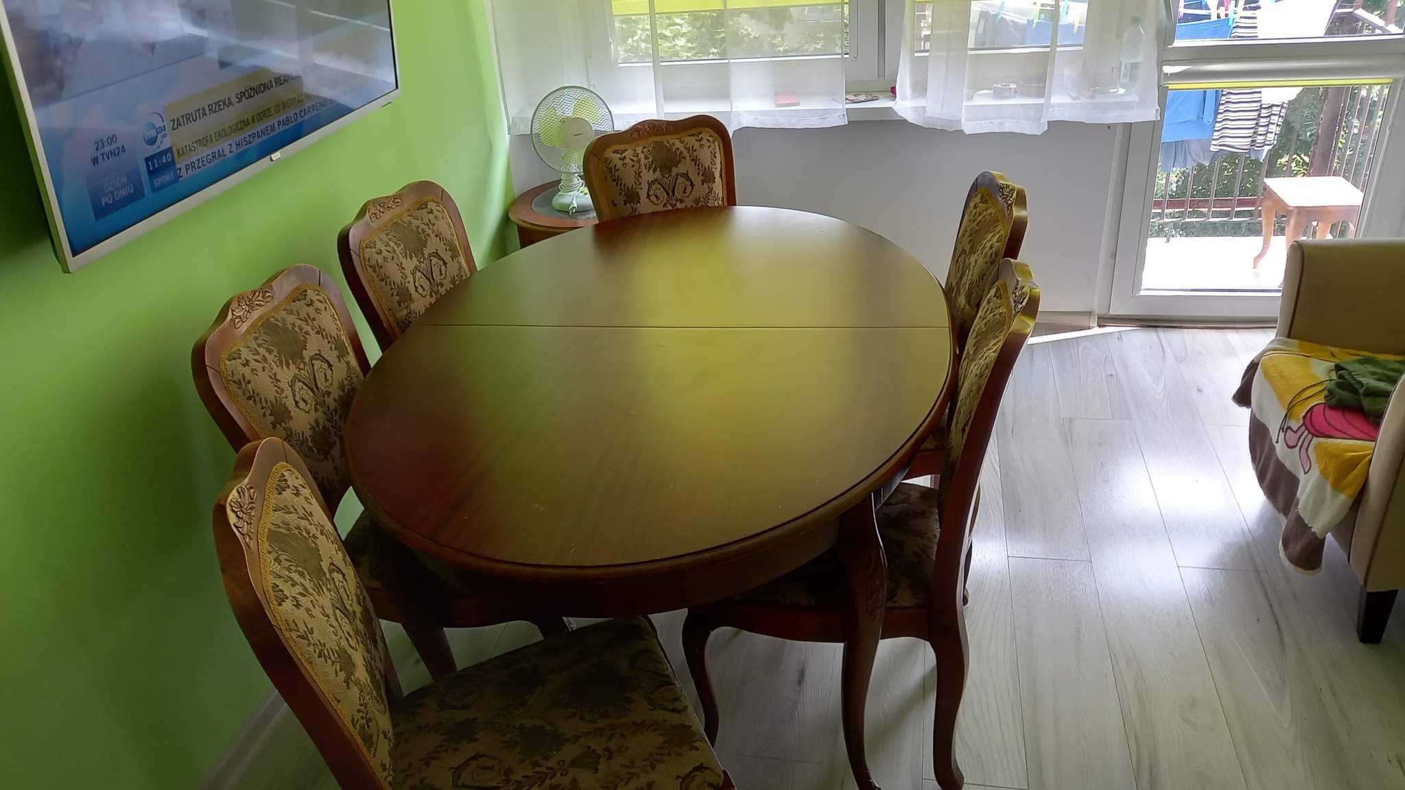 Zestaw mebli obiadowych rzezbionych stol rozkladany +6krzesel
