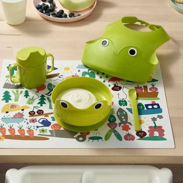 Детская посуда для кормления IKEA нагрудник, чашка, ложка, тарелка