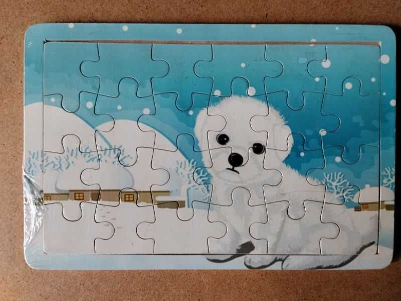 puzzle drewniane 24 el. - zima , śnieg, miś polarny