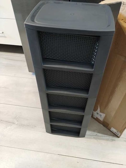 BranQ Regał rattanowy tworzywo sztuczne  antracytowy 80 cm 5 koszy