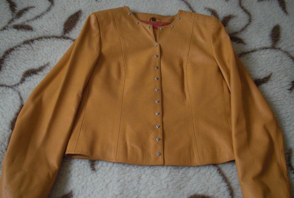 Marynarka damska skórzana, pomarańczowa, r. S