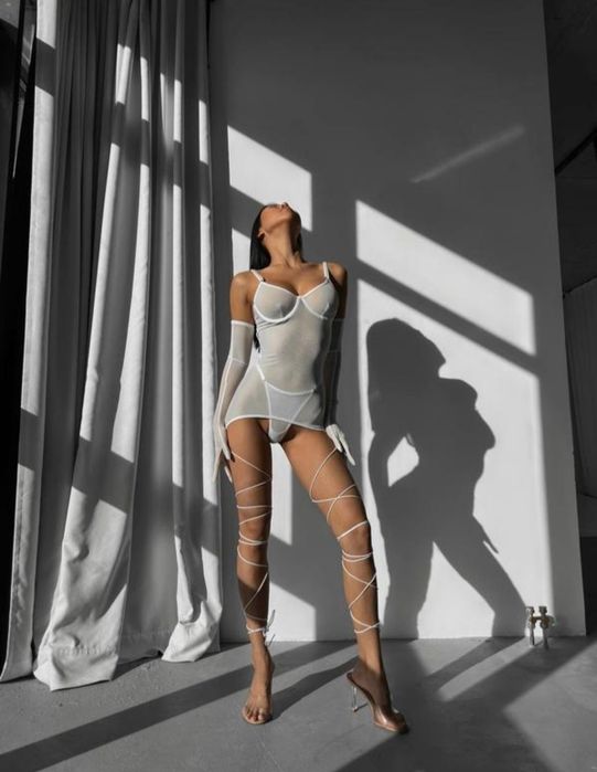 Три кольори! Еротична сукня сітка зі шнурівкою рукавичками