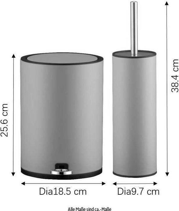 Kosz na śmieci + szczotka WC Zestaw szary Wysoka jakość! Cichy domyk