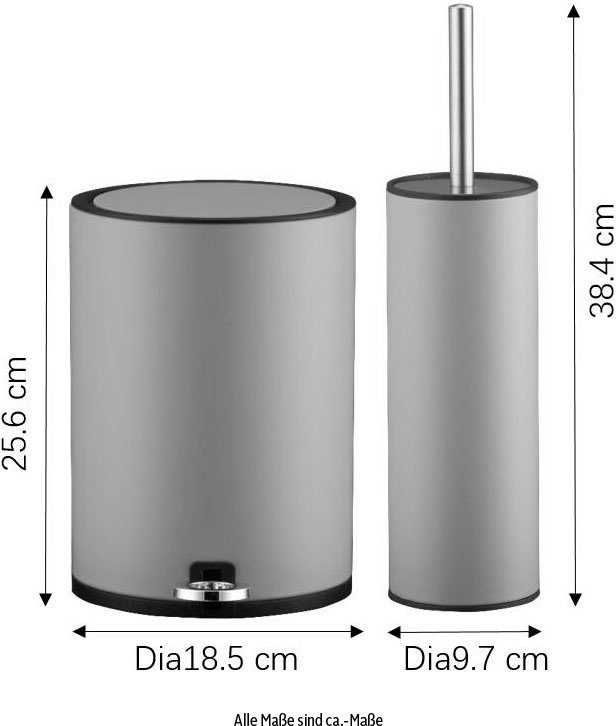Kosz na śmieci + szczotka WC Zestaw szary Wysoka jakość! Cichy domyk