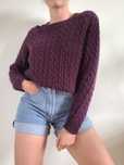 Śliwkowy wełniany sweter oversize handmade