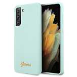 Etui Guess Silicone Script Metal Logo na Samsung Galaxy S21+ - niebies