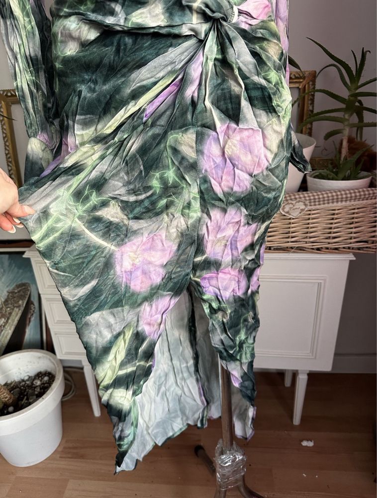 Sukienka drapowana midi kwiaty spódnica Top L 40 asos luxe  wiskoza