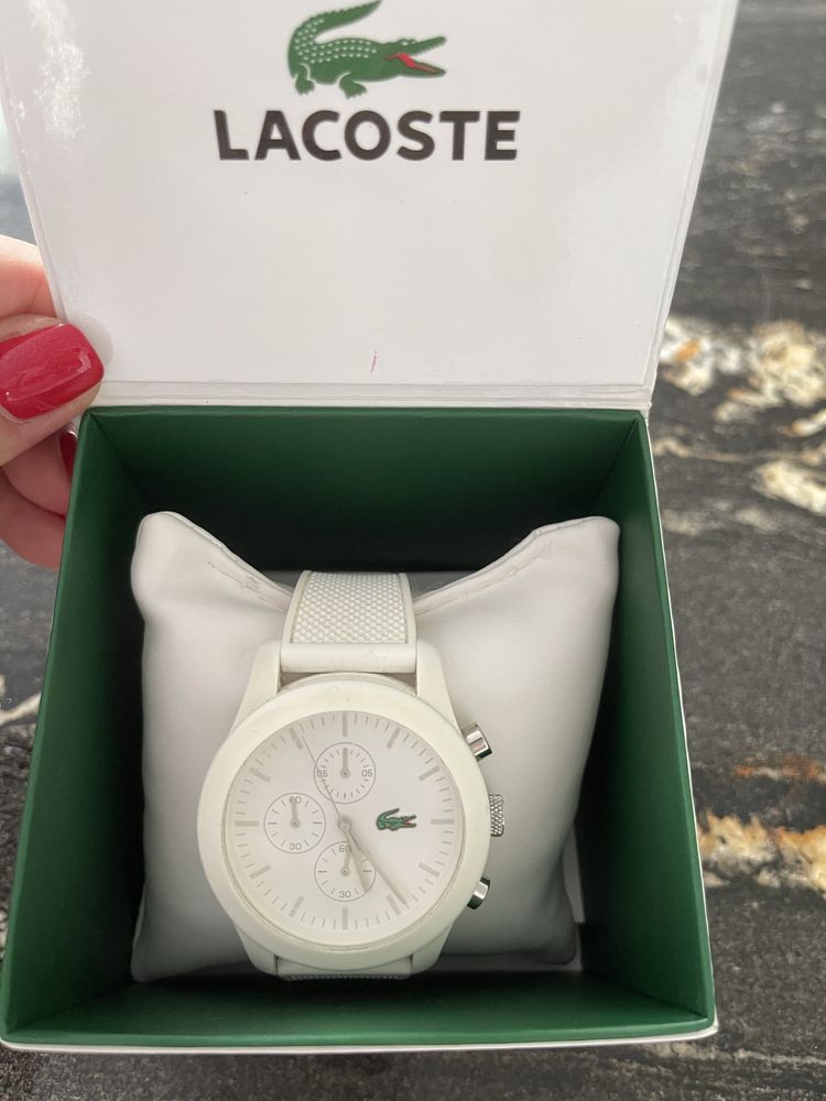 LACOSTE piękny zegarek biały na gumowej bransolecie