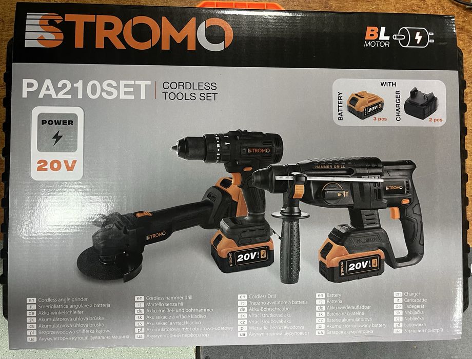 Набір 3в1 STROMO PA210SET Болгарка,Перфоратор,Шуруповерт 3АКБ 2ЗП Кейс