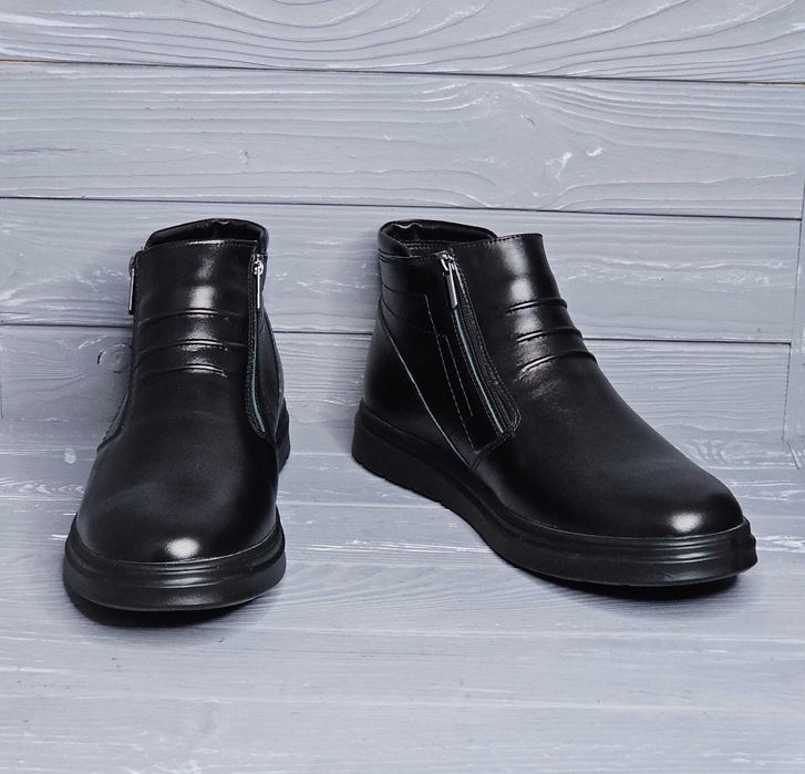 46-48 Кожаные мужские зимние черные сапоги ботинки баталы змейка Maxus