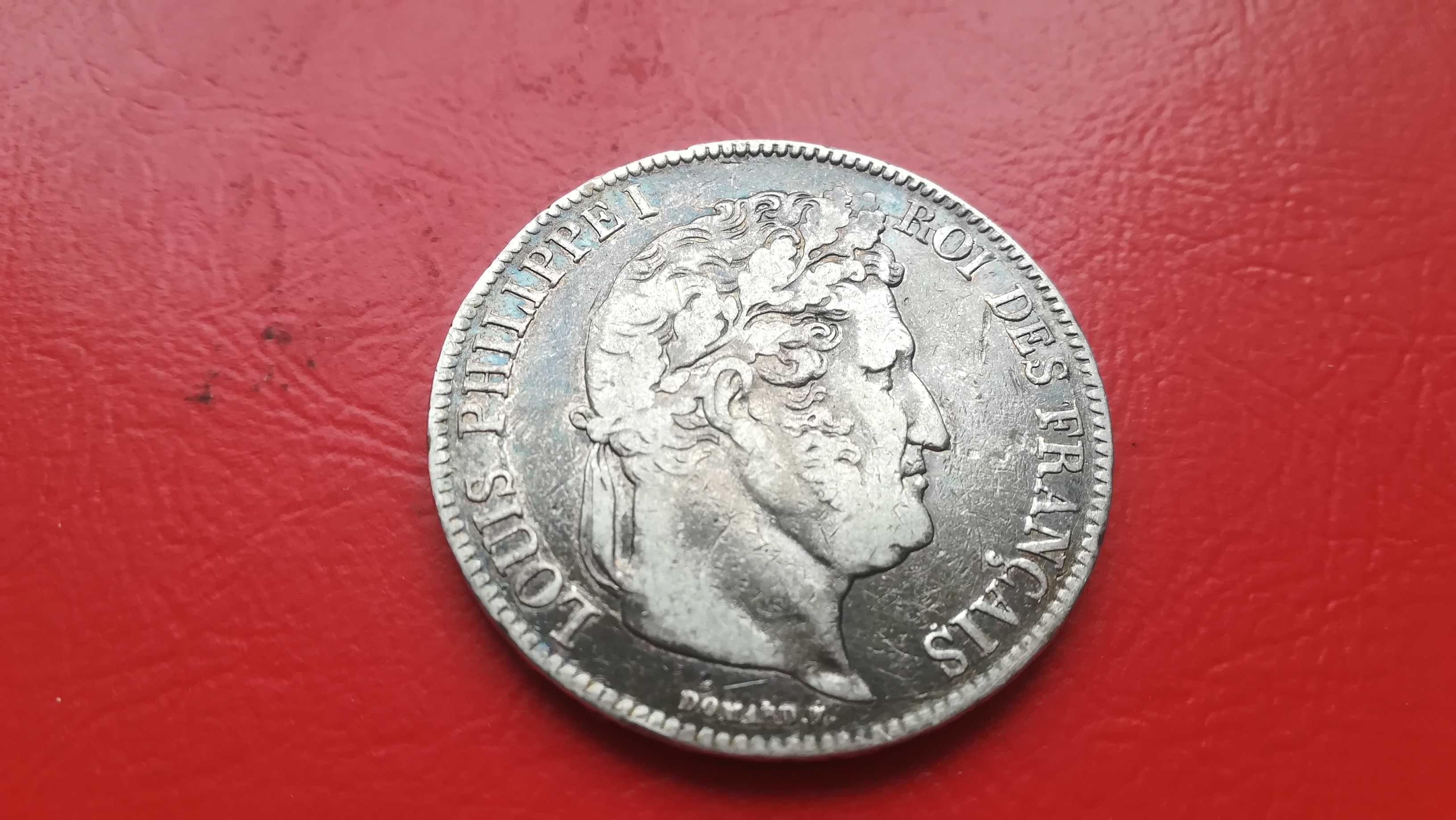 Moneta srebrna 5 franków 1837 rok Francja typ B. Srebro ładna.