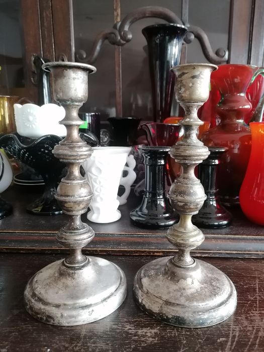 Stare piękne platerowane posrebrzane świeczniki