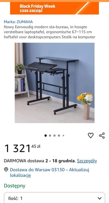 Regulowany stolik komputerowy Zumaha