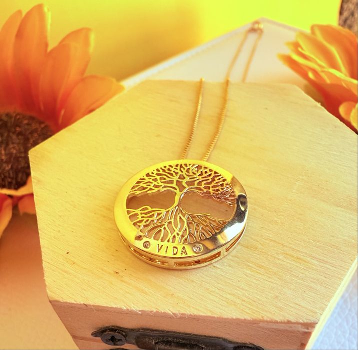 Colar arvore da vida semijoias com banho de ouro