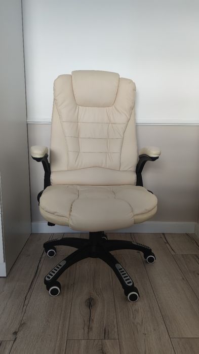 Fotel do biurka kremowy skóra ekologiczna