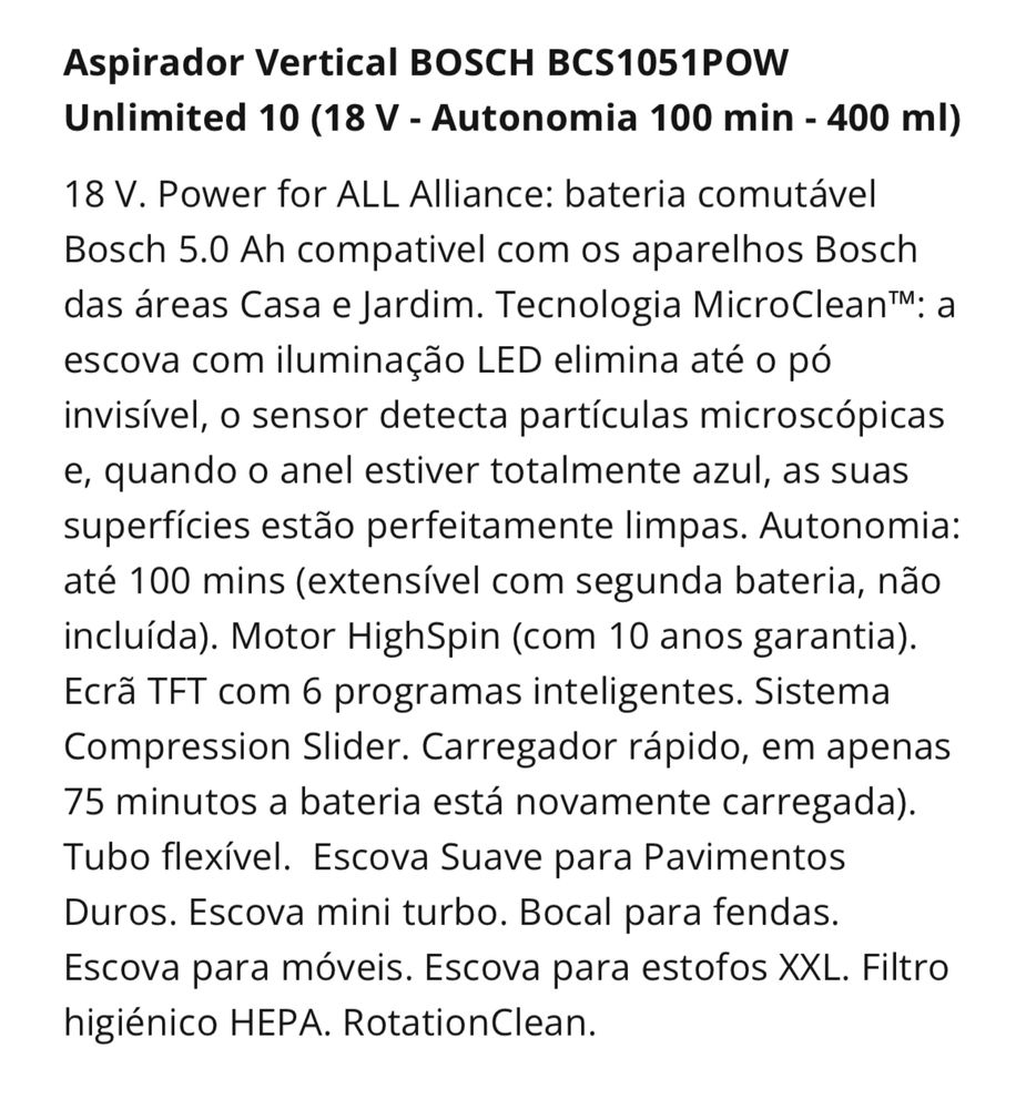 Aspirador Vertical BOSCH  Unlimited 10