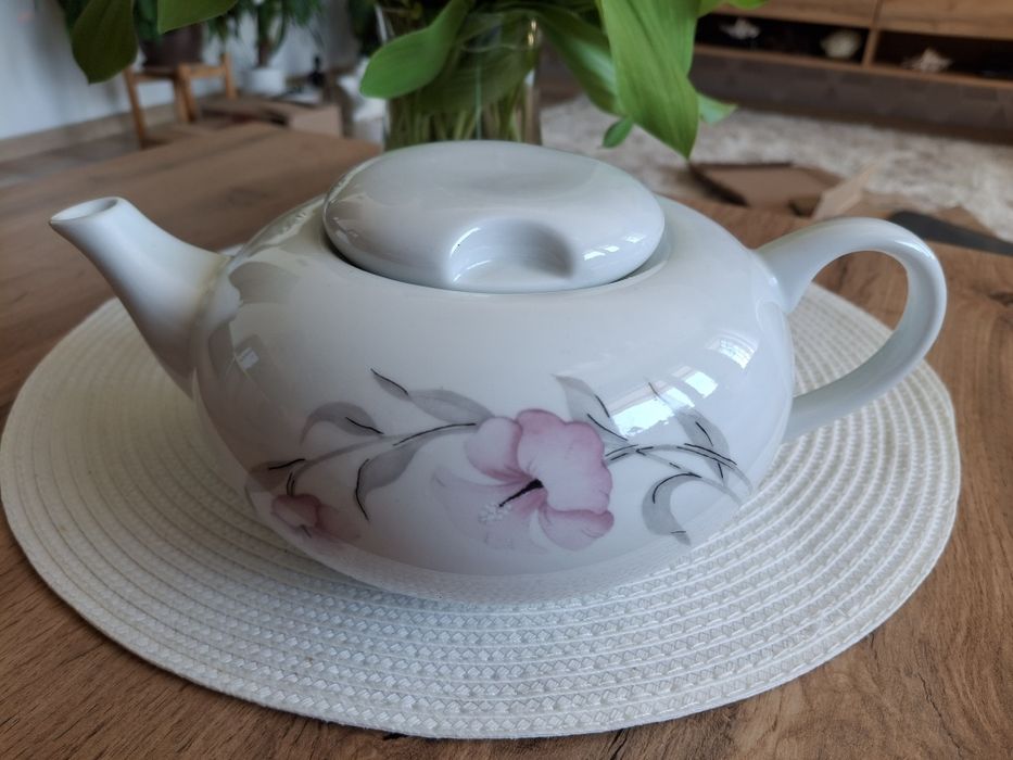 Dzbanek Porcelanowy Płaski Różowe Kwiaty Karolina PRL