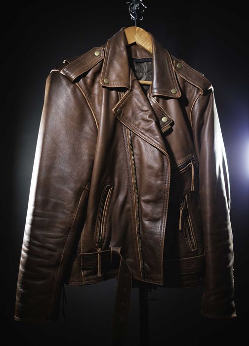 Kurtka biker/ramoneska vintage brązowa z krowiej skóry - męska M
