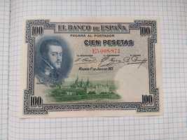 Продам бону 100 песет 1925 года Испания, банкнота, купюра, деньги.