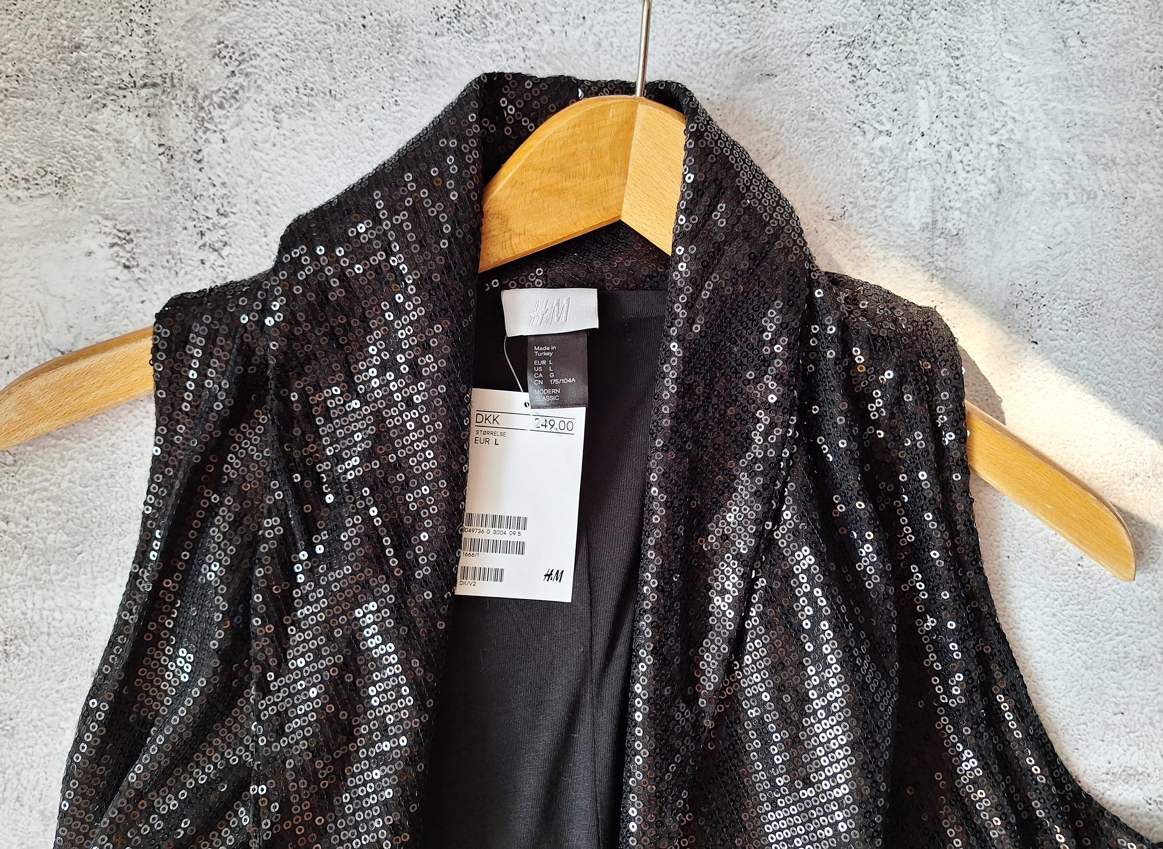 Nowa Czarna Kamizelka z Cekinami H&M