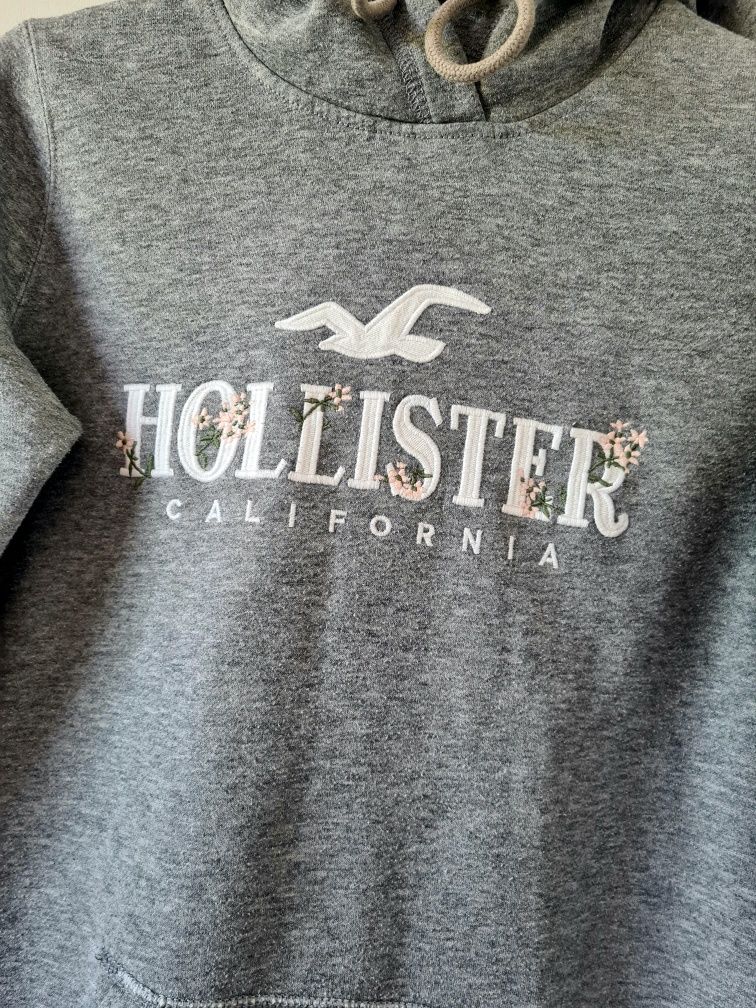 Szara bluza damska z kapturem dresowa sportowa kangurka Hollister xs34