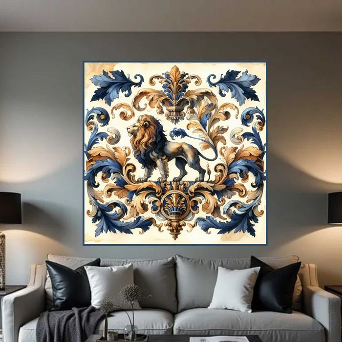 Grafika z liśćmi akantu - Francja XVIII wiek  - 100cm x 100cm