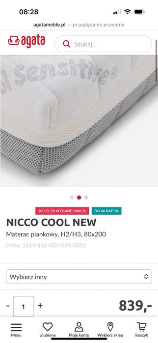Materac Nicco cool new 80/200 z łóżkiem
