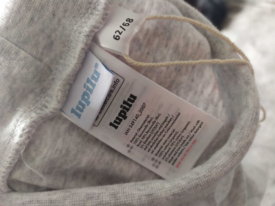 Spodnie dresowe 62 68 szare myszka pirat Lupilu bio bawełna nowe