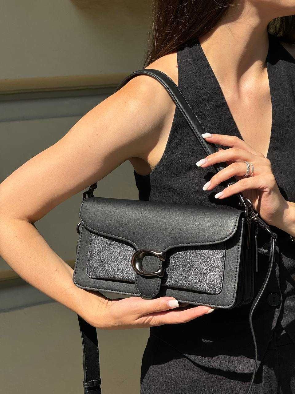 Coach Tabby Black Grey Shoulder Bag Signature Canvas