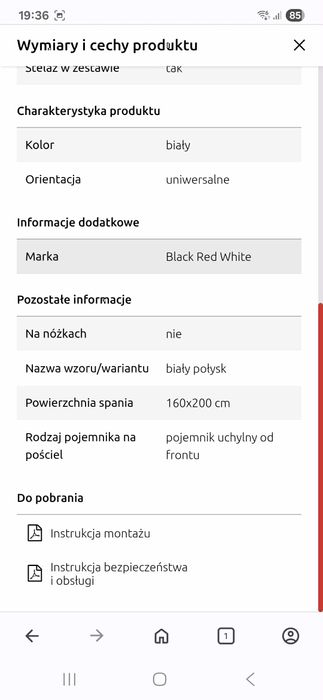 Łóżko stelaż+ materac