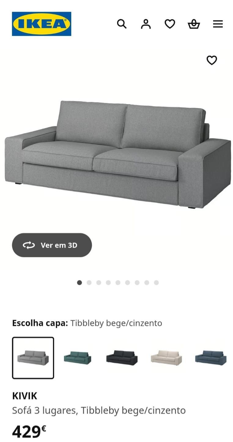 Sofá 3 lugares ikea kivik