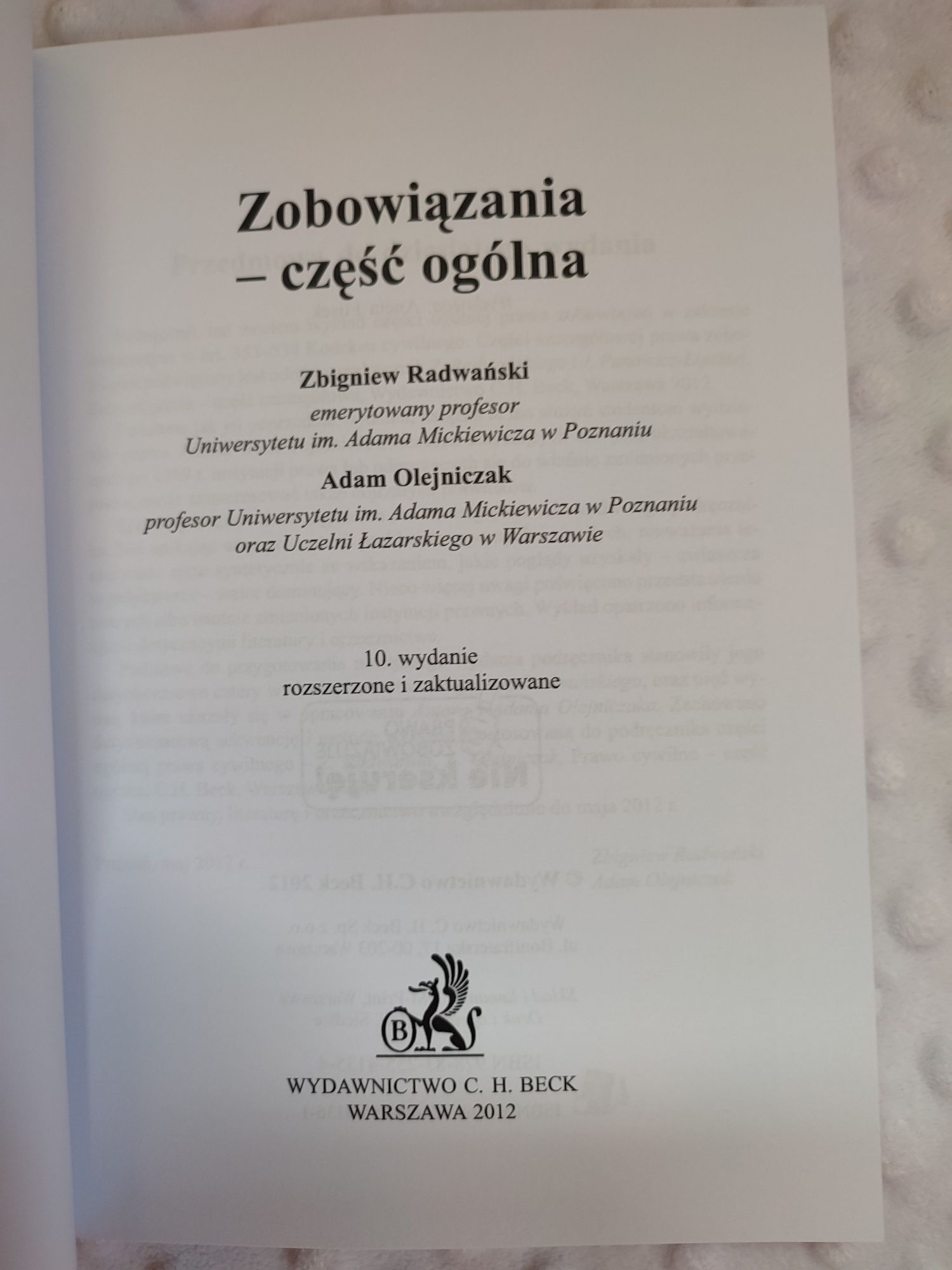 Beck Zobowiazania część ogólna Radwański Olejniczak prawo