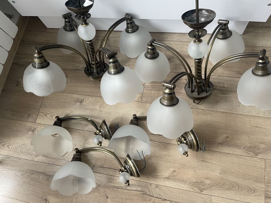 Żyrandol kwiaty mleczne mosiądz 2 sztuki