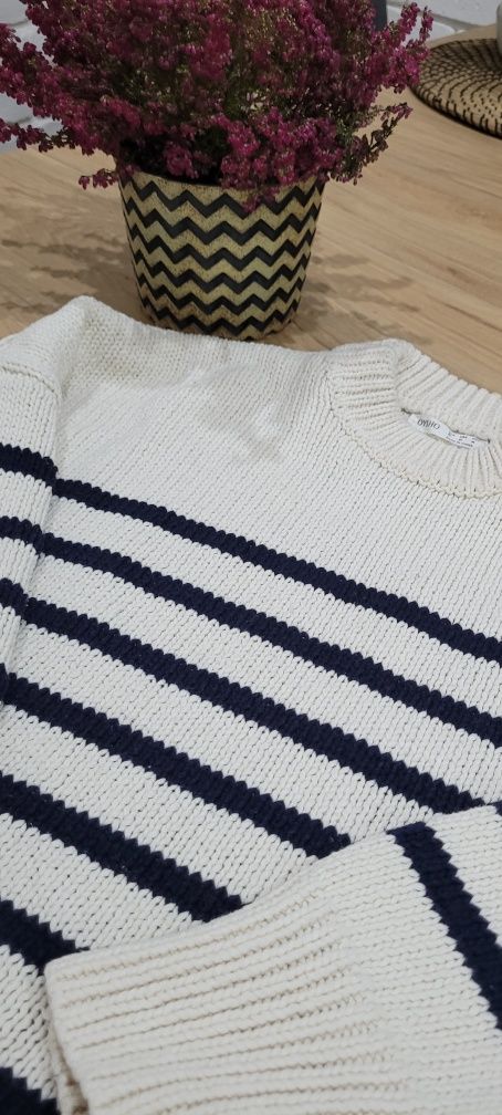Biały sweter w paski oversize r38 oysho