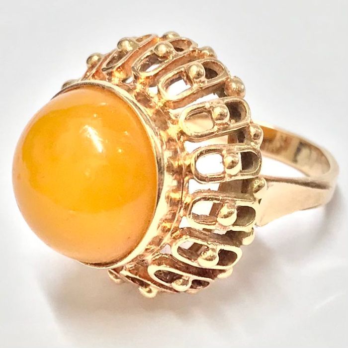 Złoty PIERŚCIONEK 585 14K AŻUROWY Top zjawiskowy AGAT pomarańczowy
