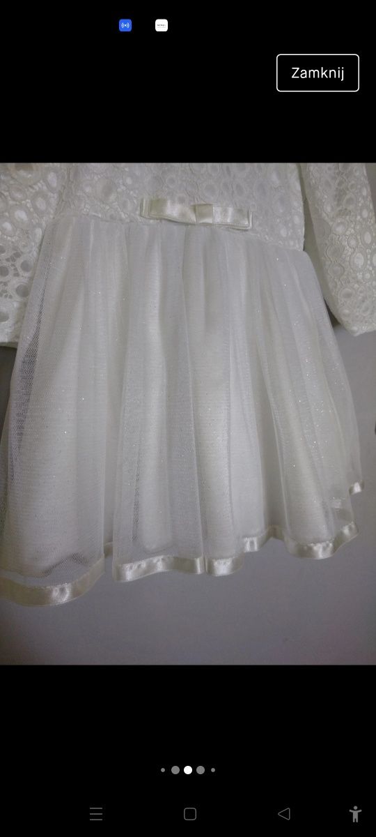 Biała sukienka z tiulem  na chrzest r. 74 na komunię ślub zestaw