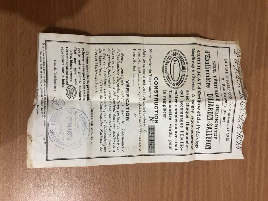 Ebuliômetro  Salléron J. Dujardin  - Laboratório enológico