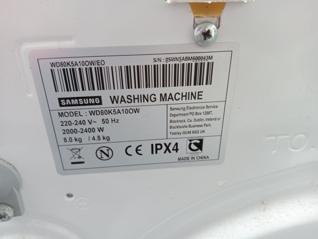 Pralko suszarka Samsung wd80k5a10ow/EO