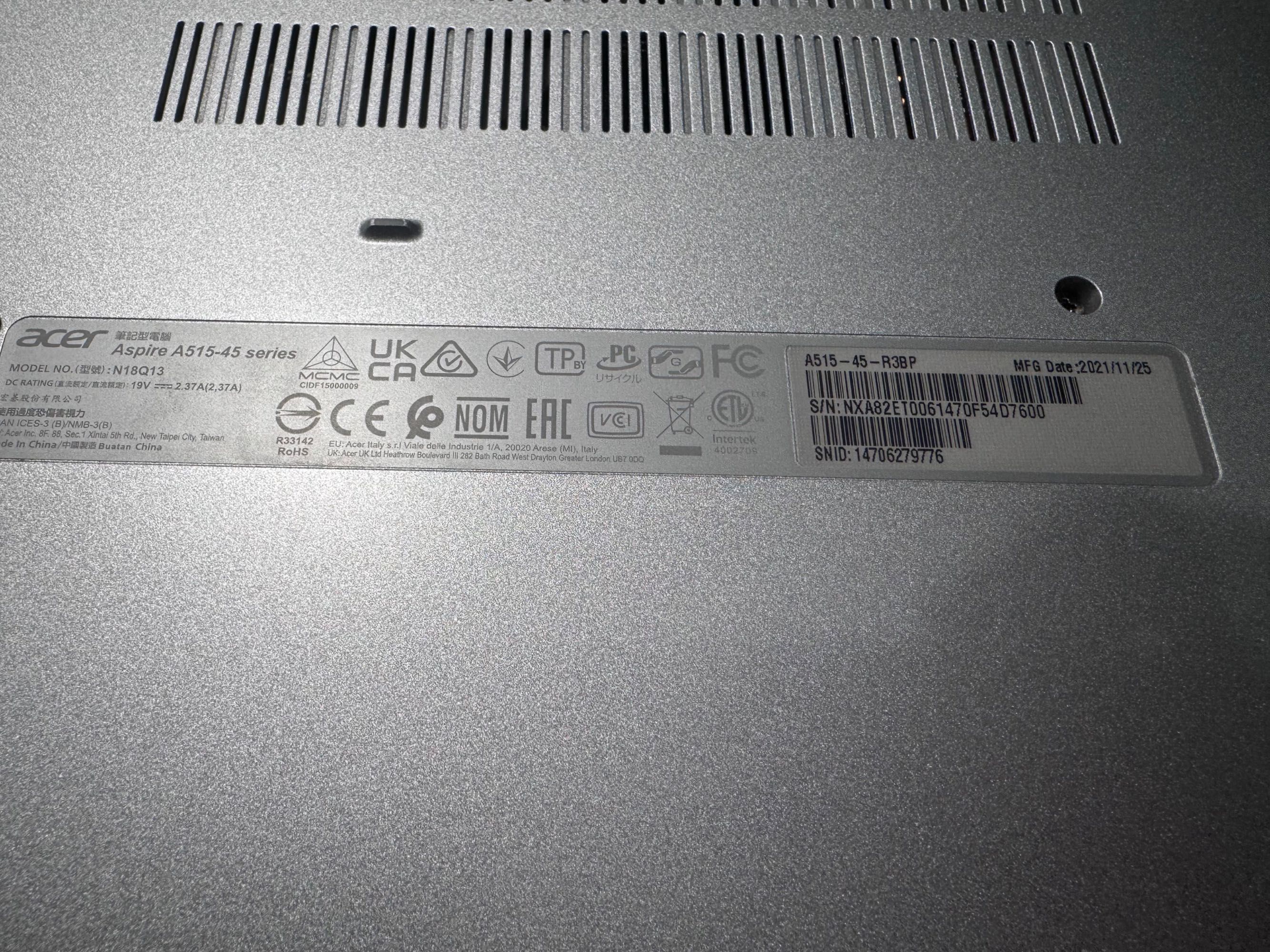 Laptop notebook Acer Aspire 5 a515-45 AMD Ryzen 5700 16 GB RAM
