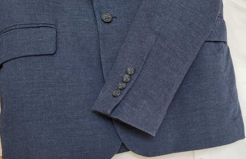 marynarka dla nastolatka H&M granatowa 158 len i bawełna