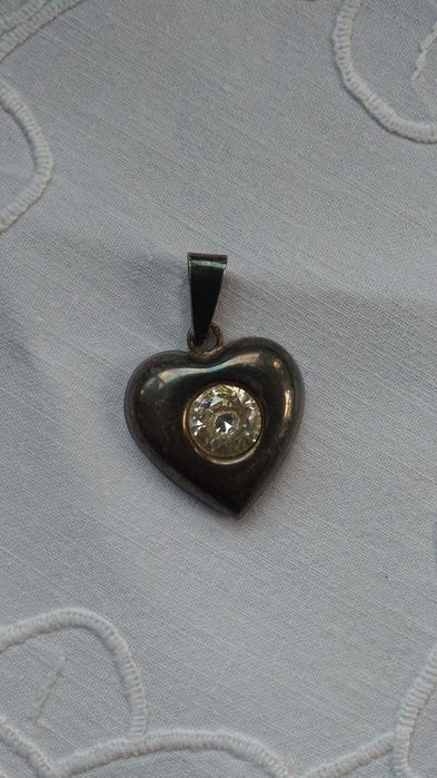 duży wisior serce, srebro i cyrkonia