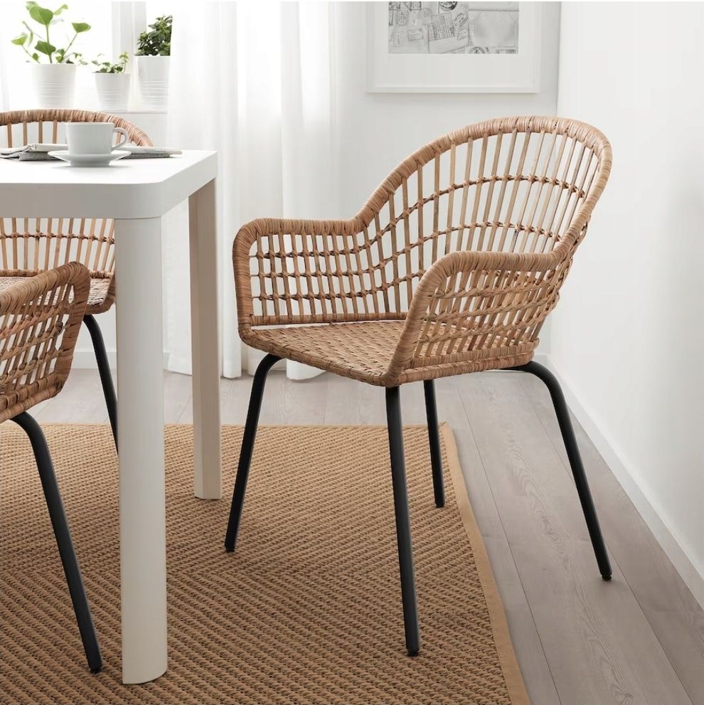 IKEA NILSOVE Krzesło z podłokietnikami, rattan/czarny IKEA